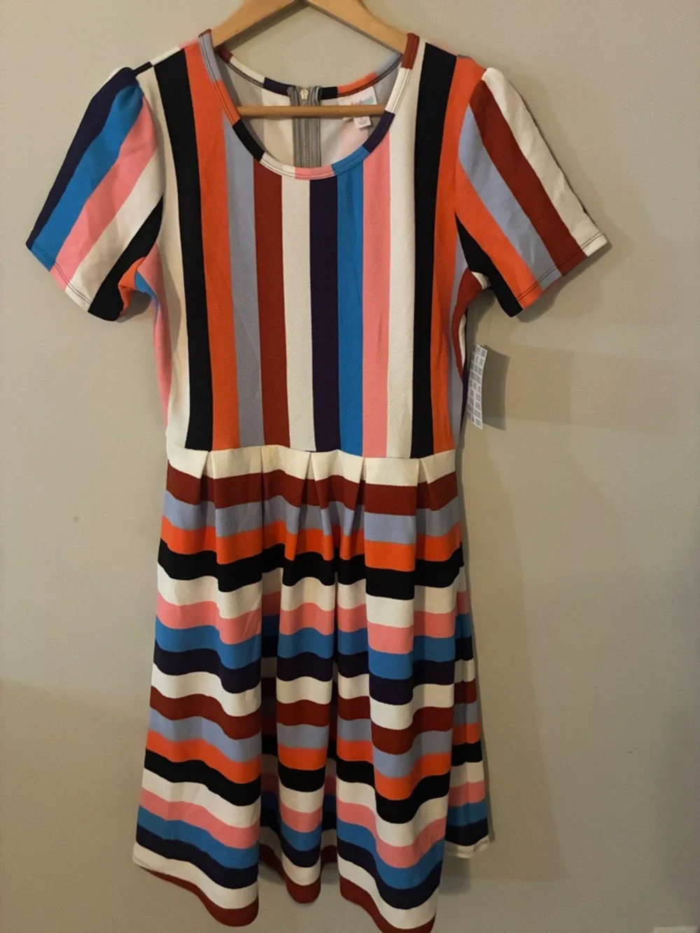 LuLaRoe Striped Midi Dress in Pink, Blue, Red, Black - Picture 3 of 6